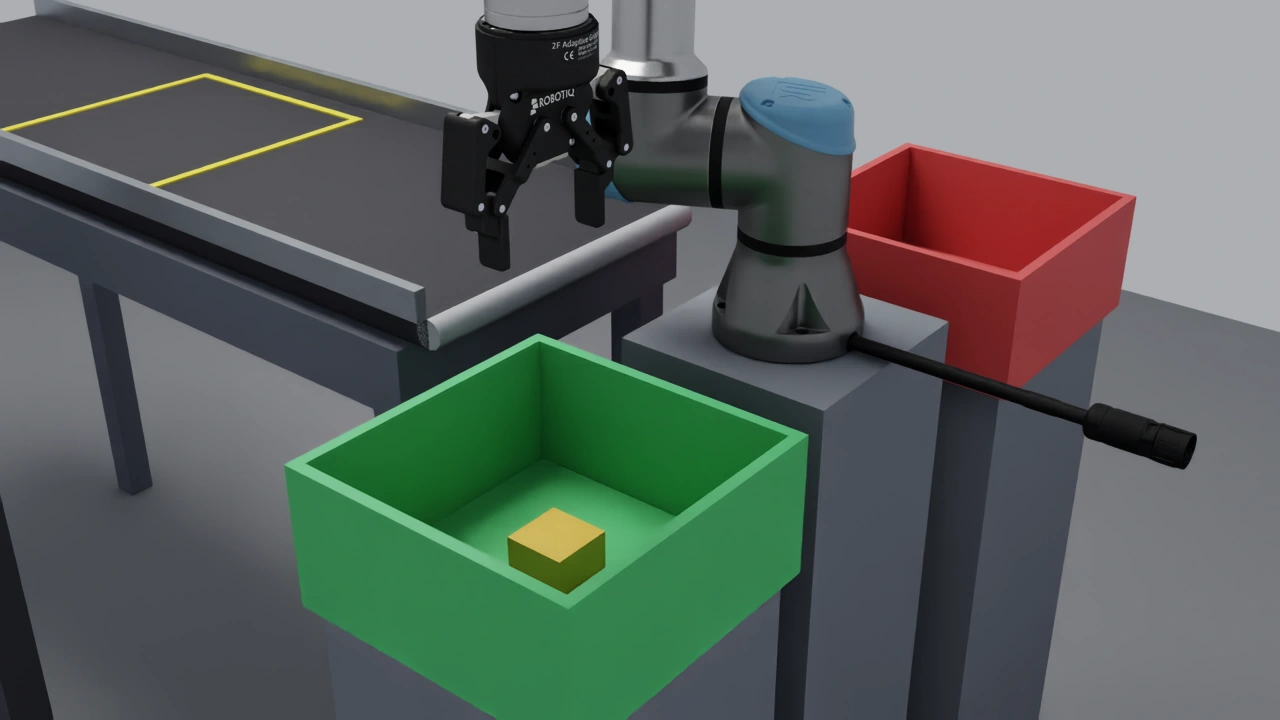 Yellow block resting in the green GOOD bin after release.
